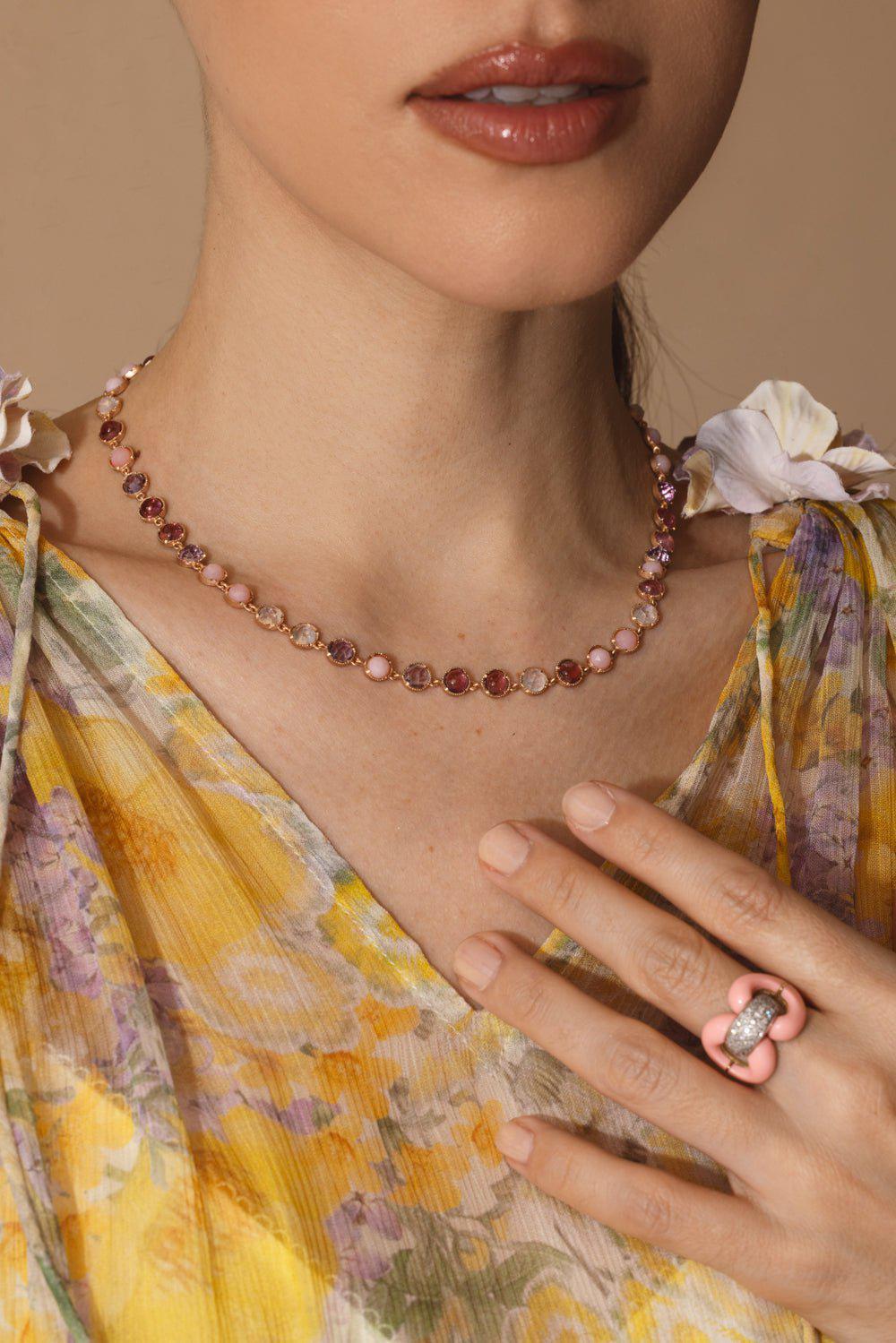 IRENE NEUWIRTH JEWELRY-Small Classic Link Tourmaline Opal Necklace-ROSE GOLD