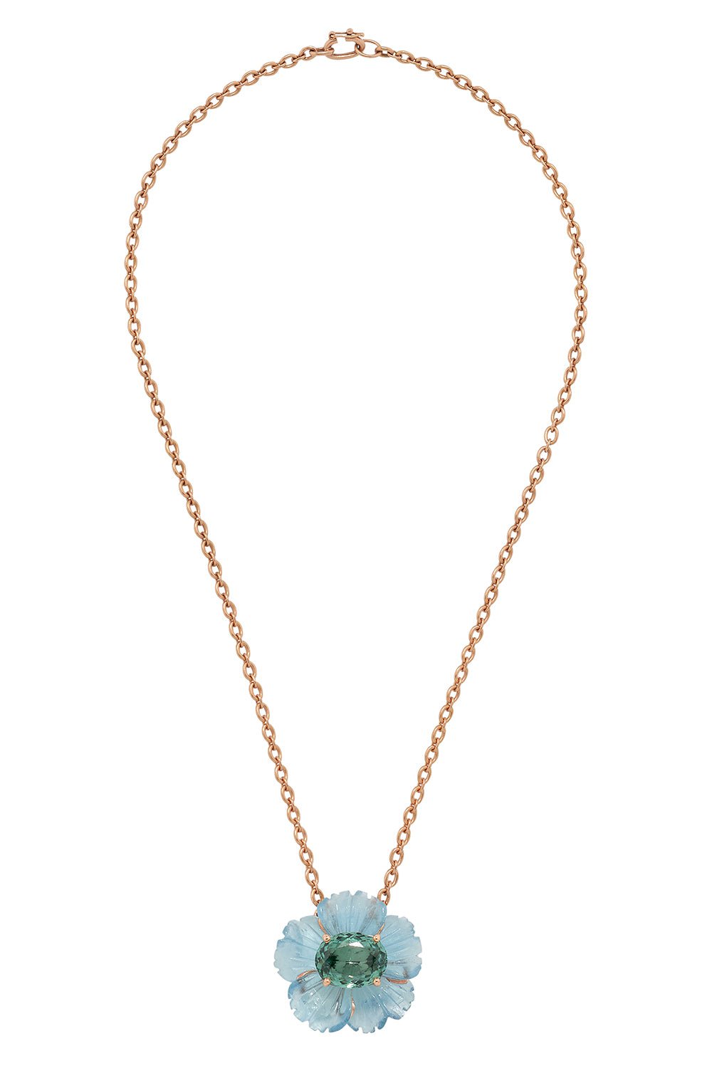 IRENE NEUWIRTH JEWELRY-Tropical Flower Aquamarine Indicolite Necklace-ROSE GOLD
