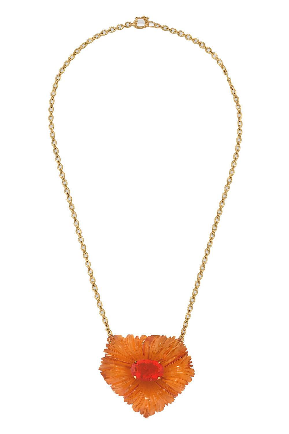 Amber Fire Opal Tropical Flower Necklace-YELLOW GOLD-16-JEWELRYFINE JEWELNECKLACE O-IRENE NEUWIRTH JEWELRY