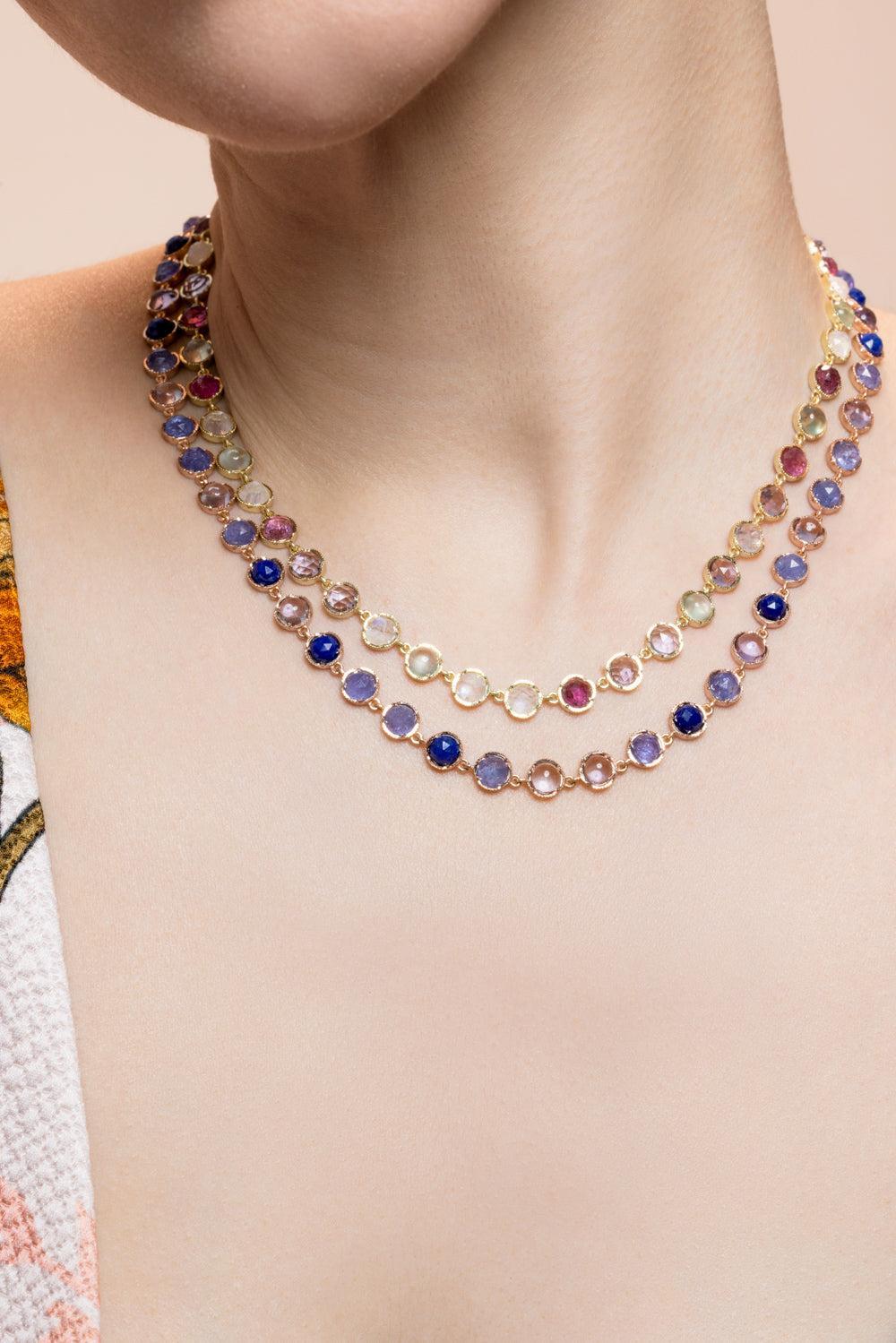 Prehnite Pink Tourmaline Small Classic Link Necklace-YELLOW GOLD-16-JEWELRYFINE JEWELNECKLACE O-IRENE NEUWIRTH JEWELRY