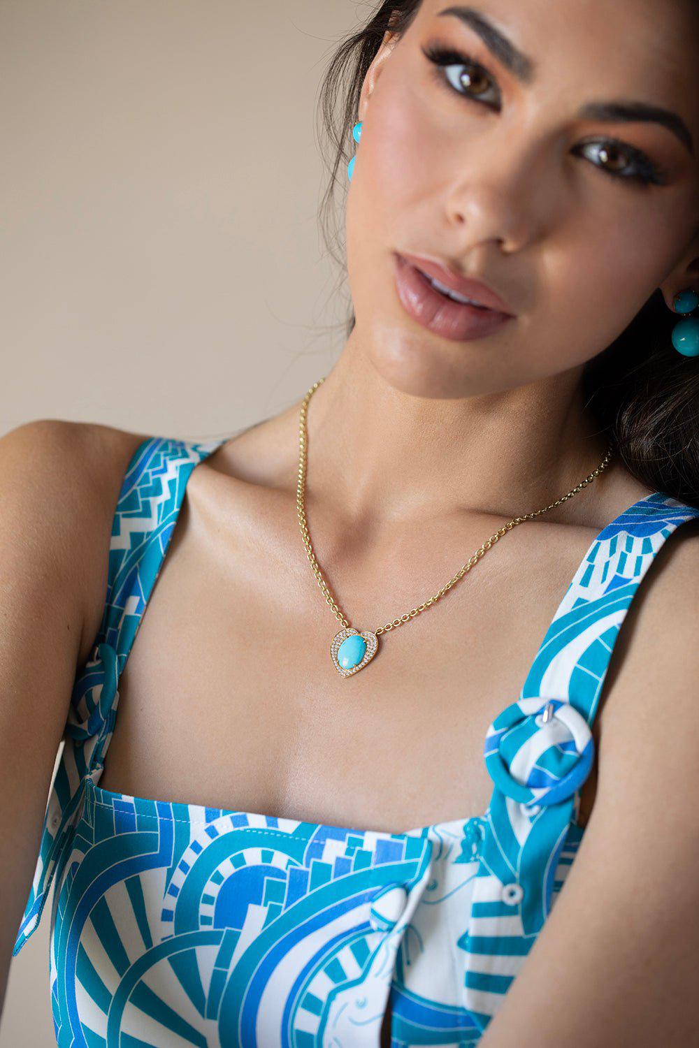IRENE NEUWIRTH JEWELRY-Turquoise and Diamond Heart Necklace-