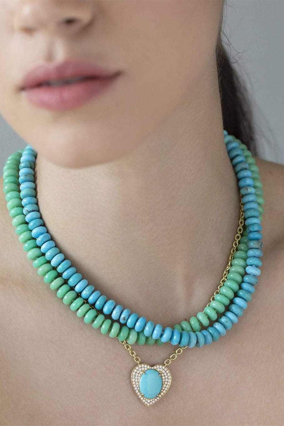 IRENE NEUWIRTH JEWELRY-Turquoise and Diamond Heart Necklace-