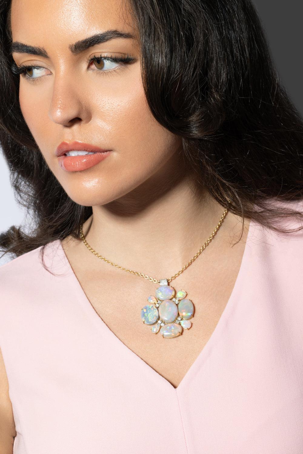 Diamond Opal Gemmy Gem Necklace-YELLOW GOLD-18-JEWELRYFINE JEWELNECKLACE O-IRENE NEUWIRTH JEWELRY