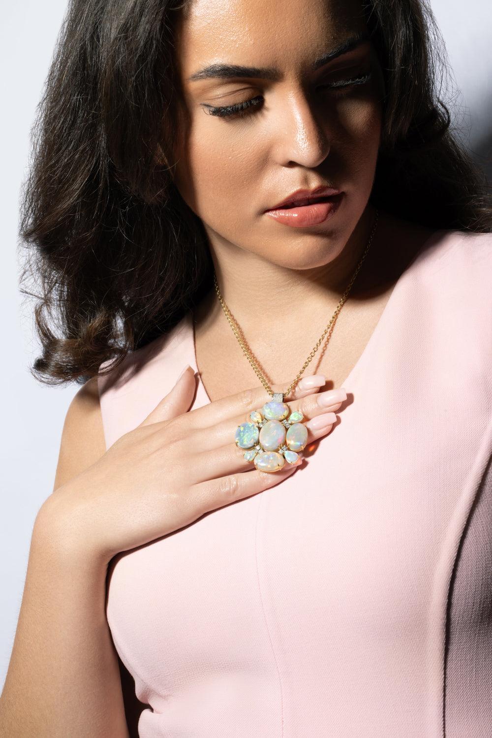 Diamond Opal Gemmy Gem Necklace-YELLOW GOLD-18-JEWELRYFINE JEWELNECKLACE O-IRENE NEUWIRTH JEWELRY