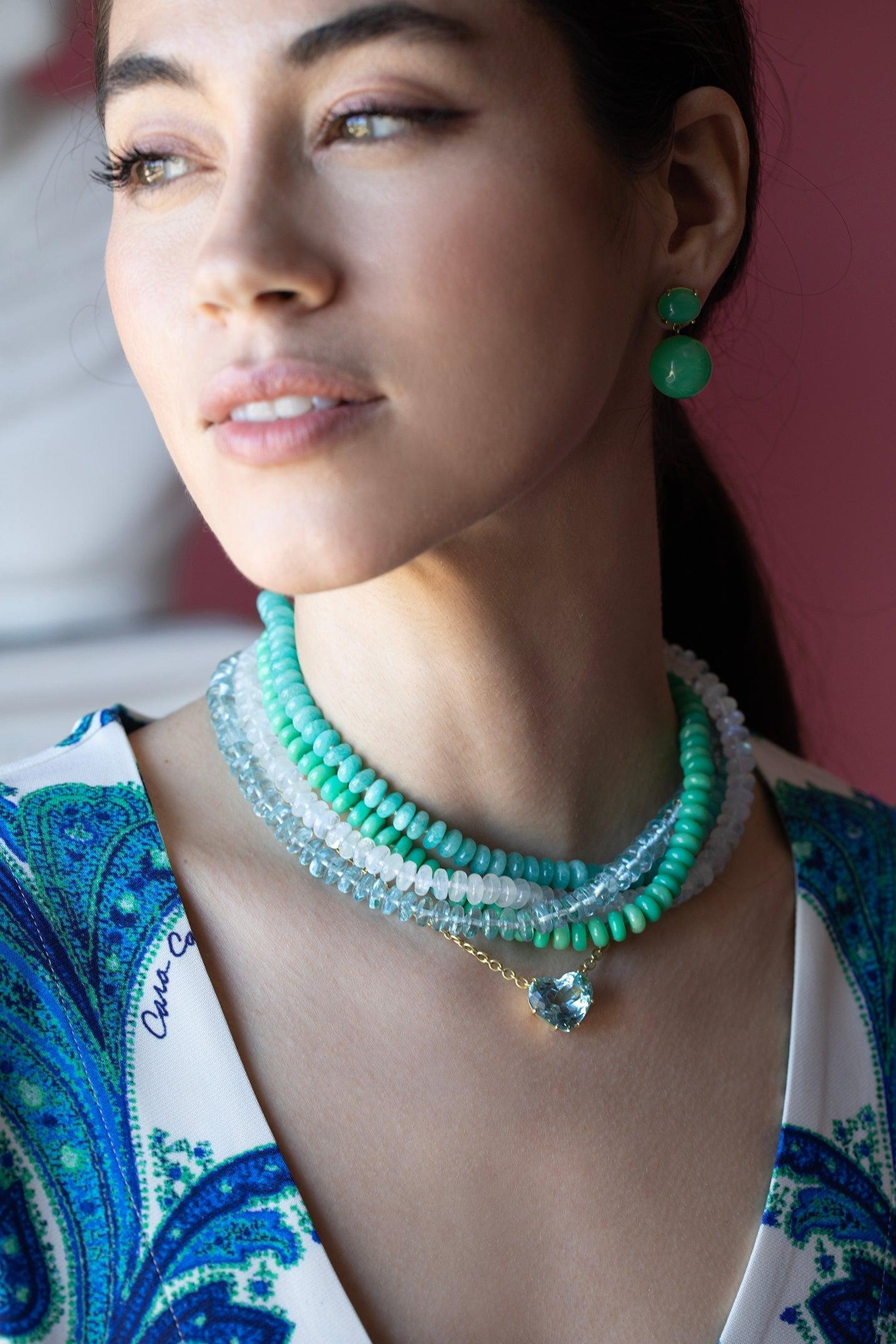 IRENE NEUWIRTH JEWELRY-Aquamarine Bead Necklace-YELLOW GOLD