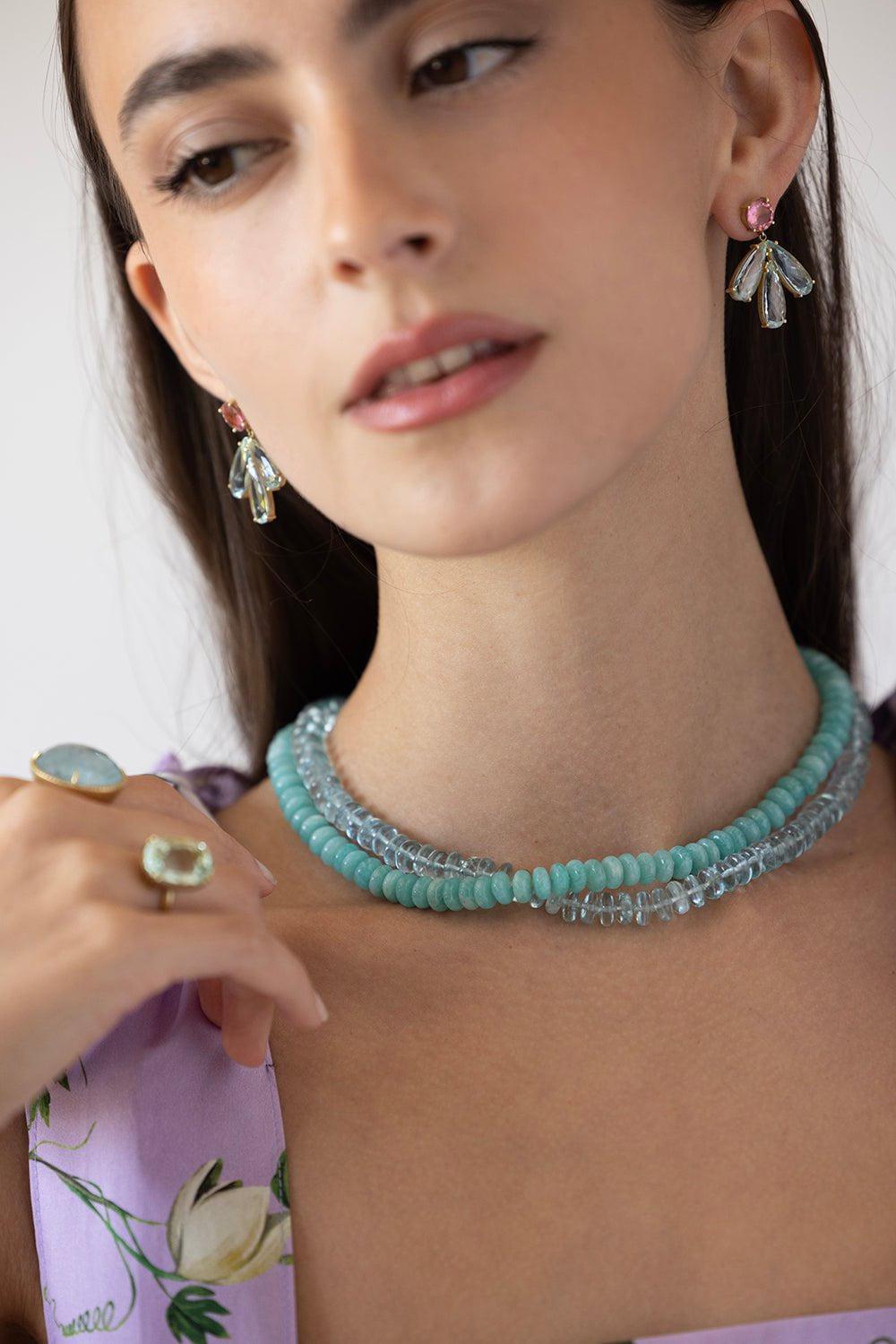 IRENE NEUWIRTH JEWELRY-Aquamarine Bead Necklace-YELLOW GOLD