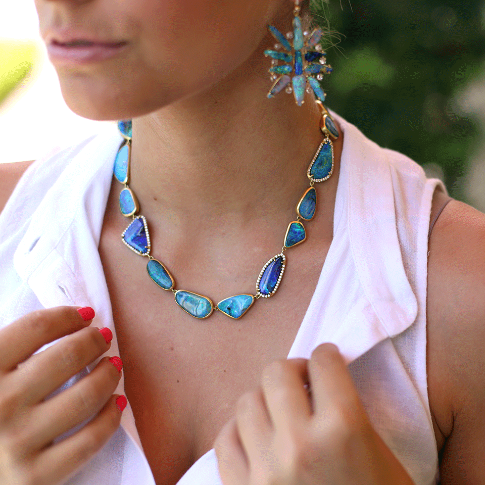 IRENE NEUWIRTH JEWELRY-Boulder Opal And Diamond Necklace-YELLOW GOLD