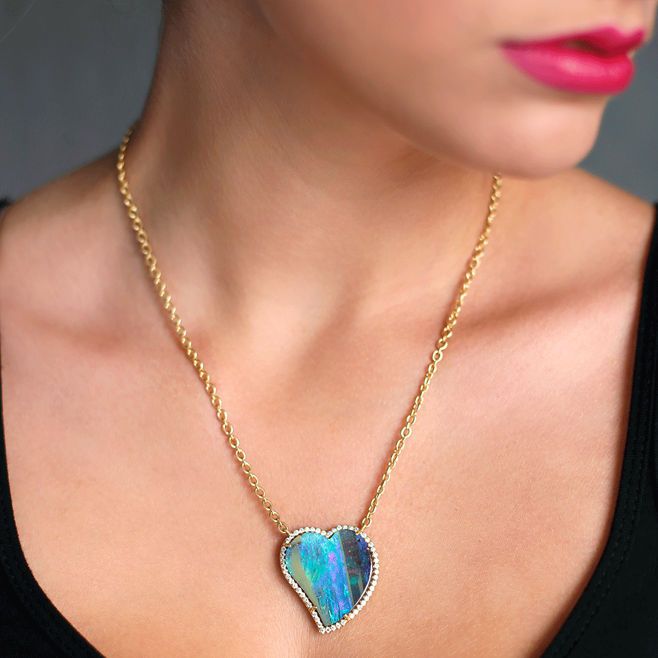 IRENE NEUWIRTH JEWELRY-Boulder Opal Diamond Heart Necklace-YELLOW GOLD