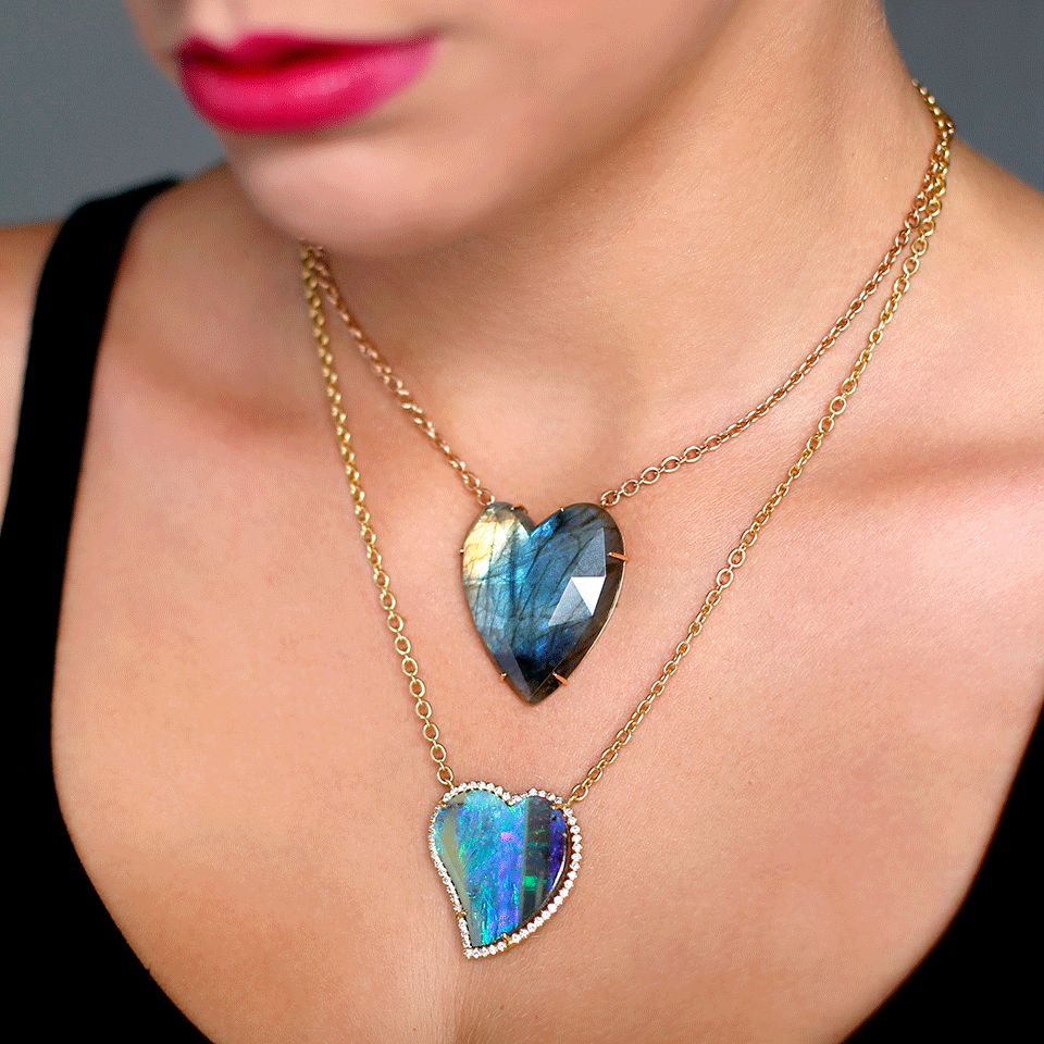IRENE NEUWIRTH JEWELRY-Boulder Opal Diamond Heart Necklace-YELLOW GOLD