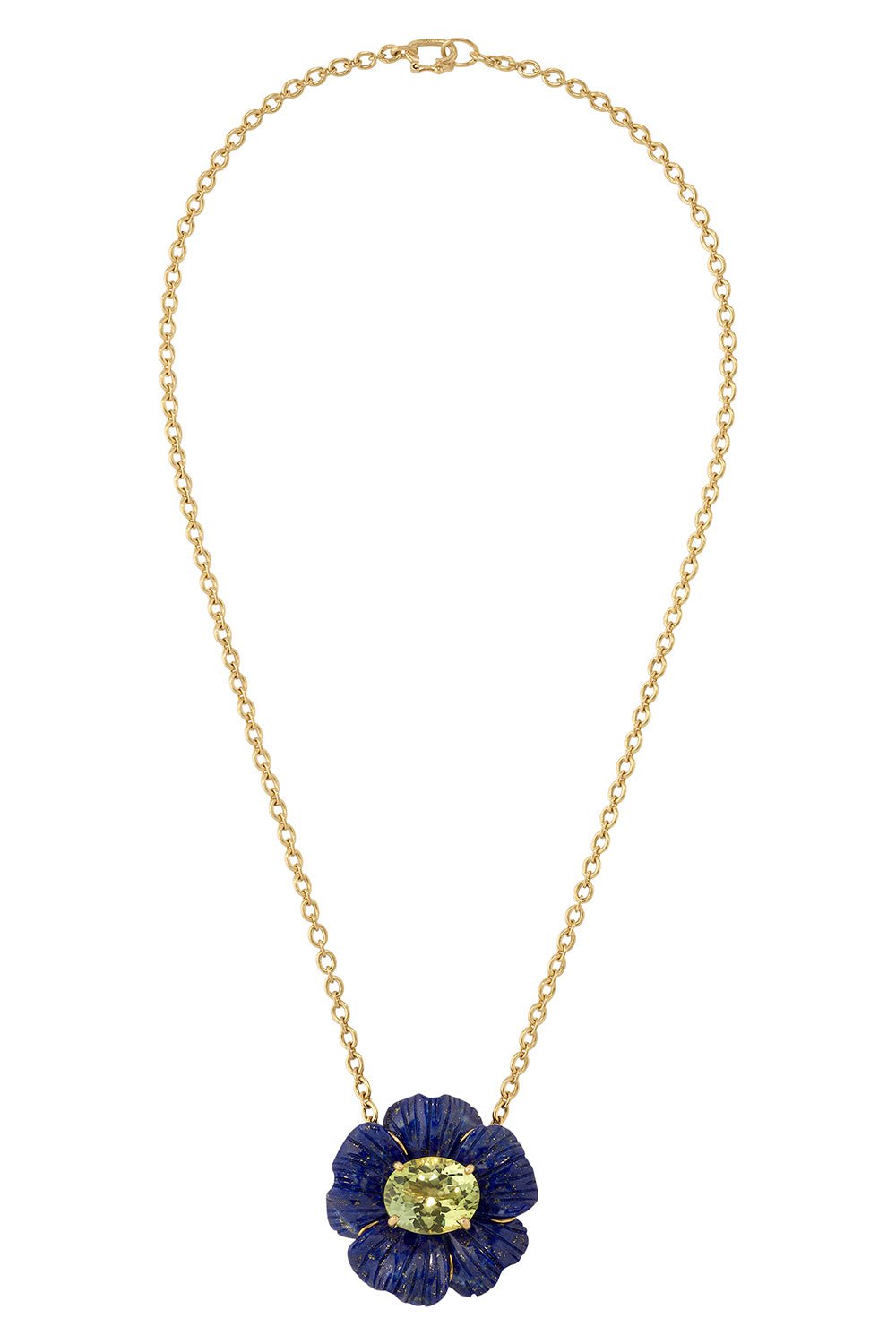 IRENE NEUWIRTH JEWELRY-Carved Lapis Tropical Flower Necklace-YELLOW GOLD
