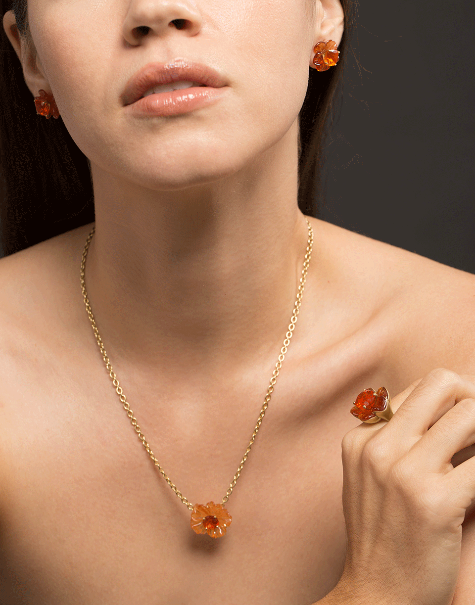 IRENE NEUWIRTH JEWELRY-Carved Mandarin Garnet Flower Necklace-YELLOW GOLD