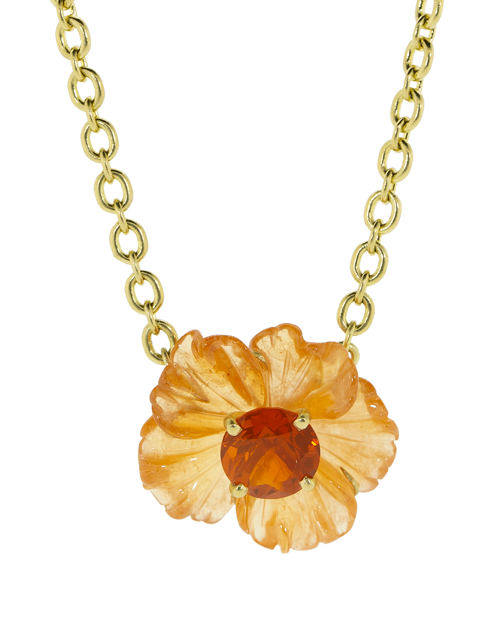 IRENE NEUWIRTH JEWELRY-Carved Mandarin Garnet Flower Necklace-YELLOW GOLD