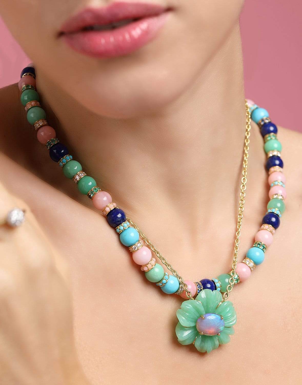 IRENE NEUWIRTH JEWELRY-Chrysoprase Carved Tropical Flower-YELLOW GOLD
