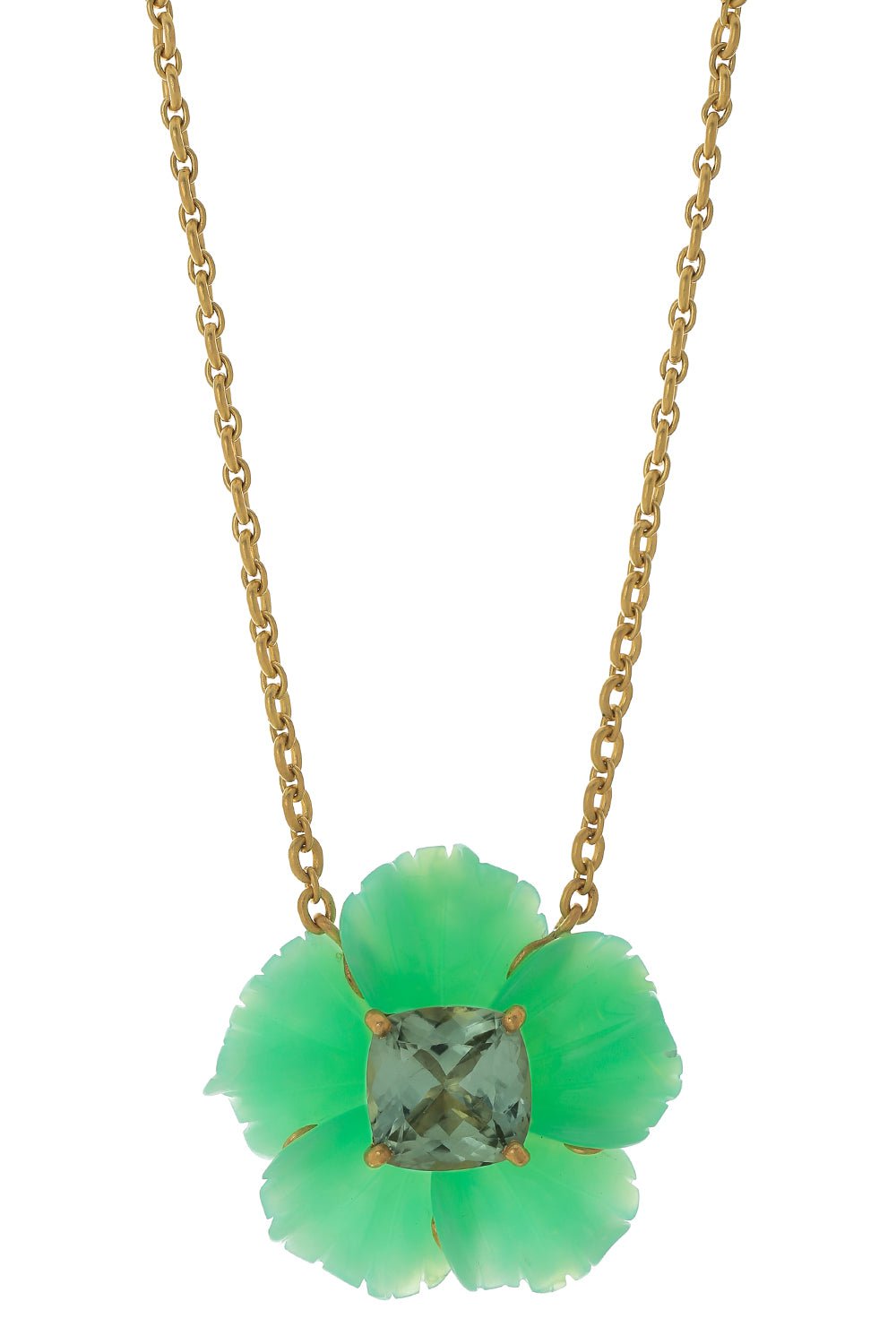 IRENE NEUWIRTH JEWELRY-Chrysoprase Tropical Flower Necklace-YELLOW GOLD
