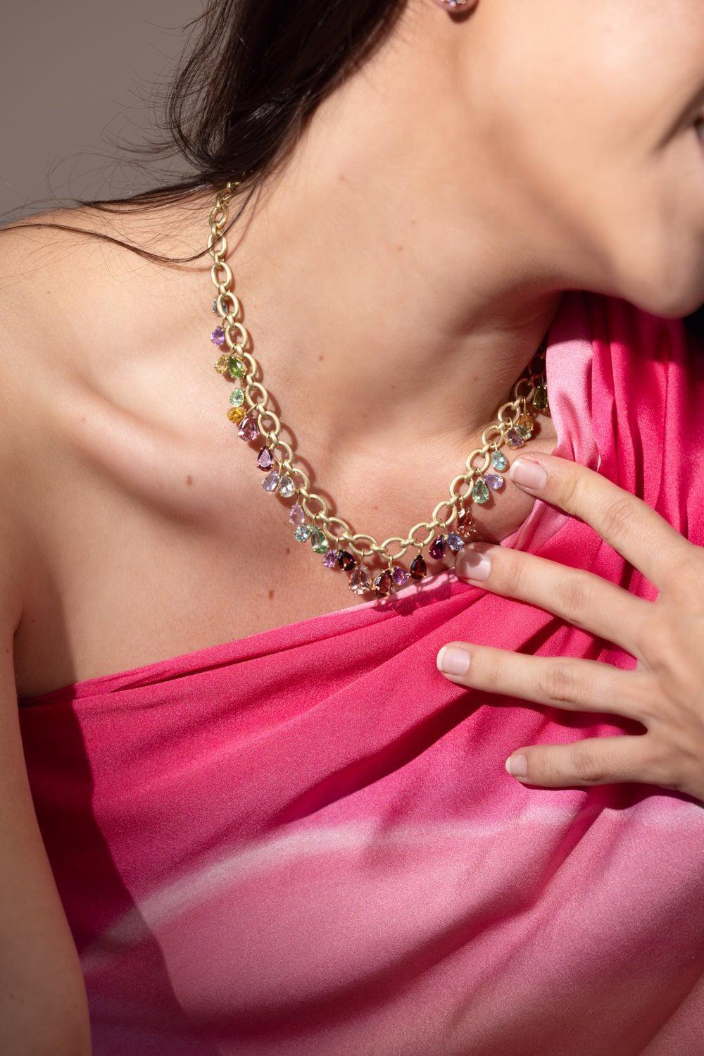 IRENE NEUWIRTH JEWELRY-Gemmy Gem Mixed Tourmaline Chain Necklace-YELLOW GOLD