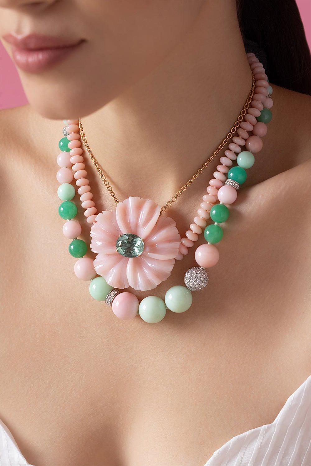 IRENE NEUWIRTH JEWELRY-Green Tourmaline Opal Tropical Flower-YELLOW GOLD