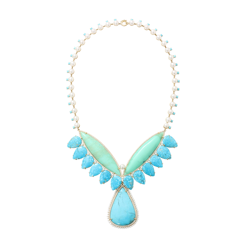 IRENE NEUWIRTH JEWELRY-Kingman Turquoise And Mint Chrysoprase Necklace-YELLOW GOLD
