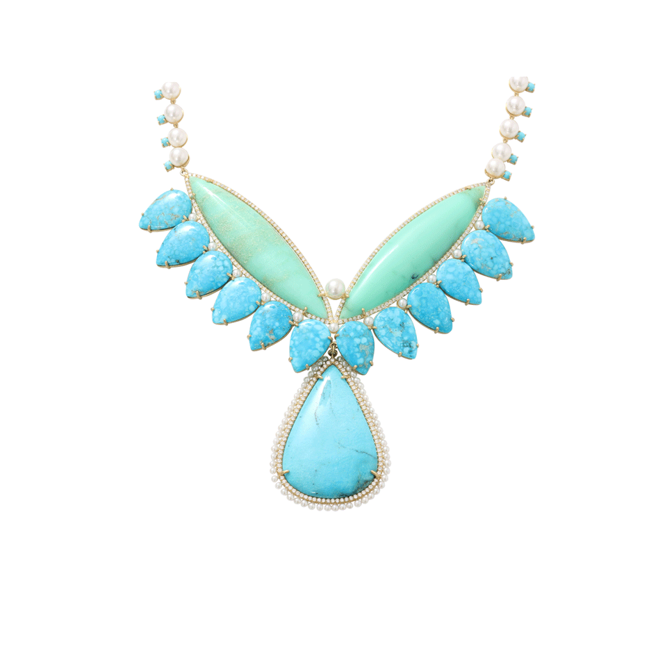 IRENE NEUWIRTH JEWELRY-Kingman Turquoise And Mint Chrysoprase Necklace-YELLOW GOLD