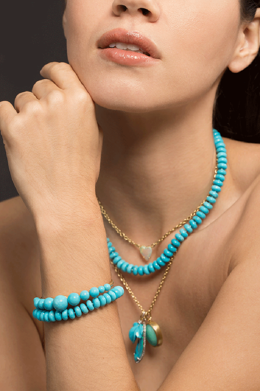 IRENE NEUWIRTH JEWELRY-Kingman Turquoise Bead Necklace-YELLOW GOLD