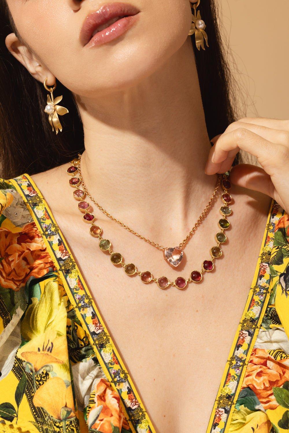 IRENE NEUWIRTH JEWELRY-Medium Classic Link Mixed Tourmaline Necklace-YELLOW GOLD
