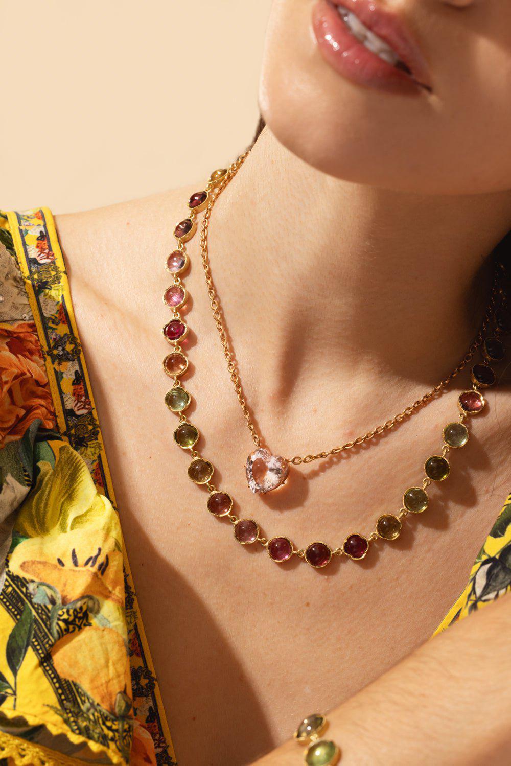 IRENE NEUWIRTH JEWELRY-Medium Classic Link Mixed Tourmaline Necklace-YELLOW GOLD
