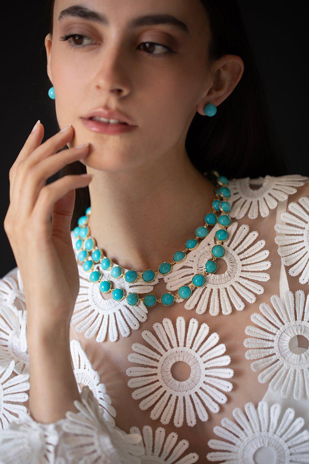 IRENE NEUWIRTH JEWELRY-Medium Classic Link Necklace - Turquoise-YELLOW GOLD