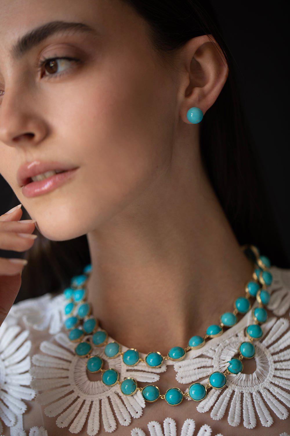 IRENE NEUWIRTH JEWELRY-Medium Classic Link Necklace - Turquoise-YELLOW GOLD