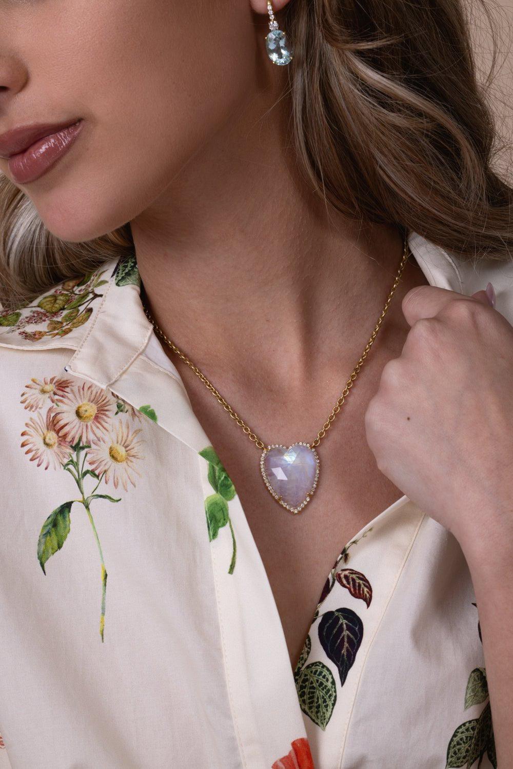IRENE NEUWIRTH JEWELRY-Moonstone Diamond Heart Necklace-YELLOW GOLD