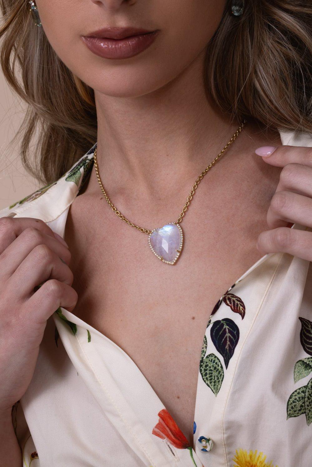 IRENE NEUWIRTH JEWELRY-Moonstone Diamond Heart Necklace-YELLOW GOLD