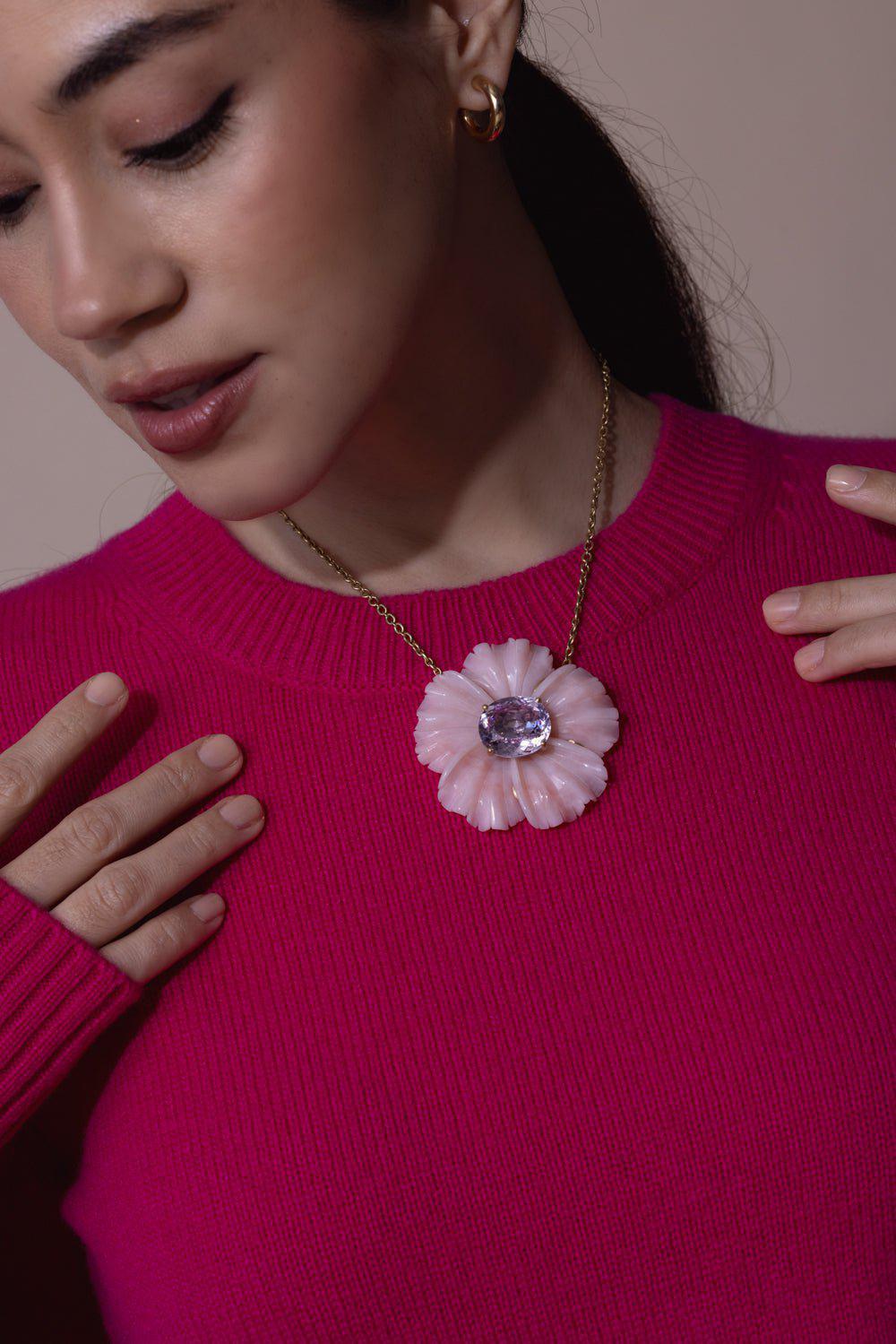 IRENE NEUWIRTH JEWELRY-Opal Kunzite Flower Necklace-YELLOW GOLD