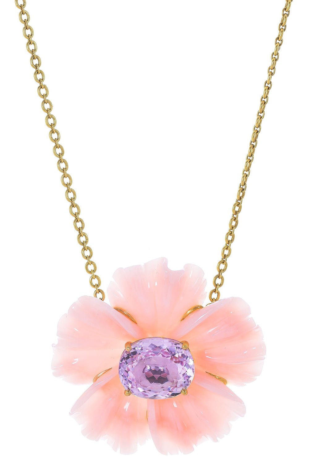 IRENE NEUWIRTH JEWELRY-Opal Kunzite Flower Necklace-YELLOW GOLD