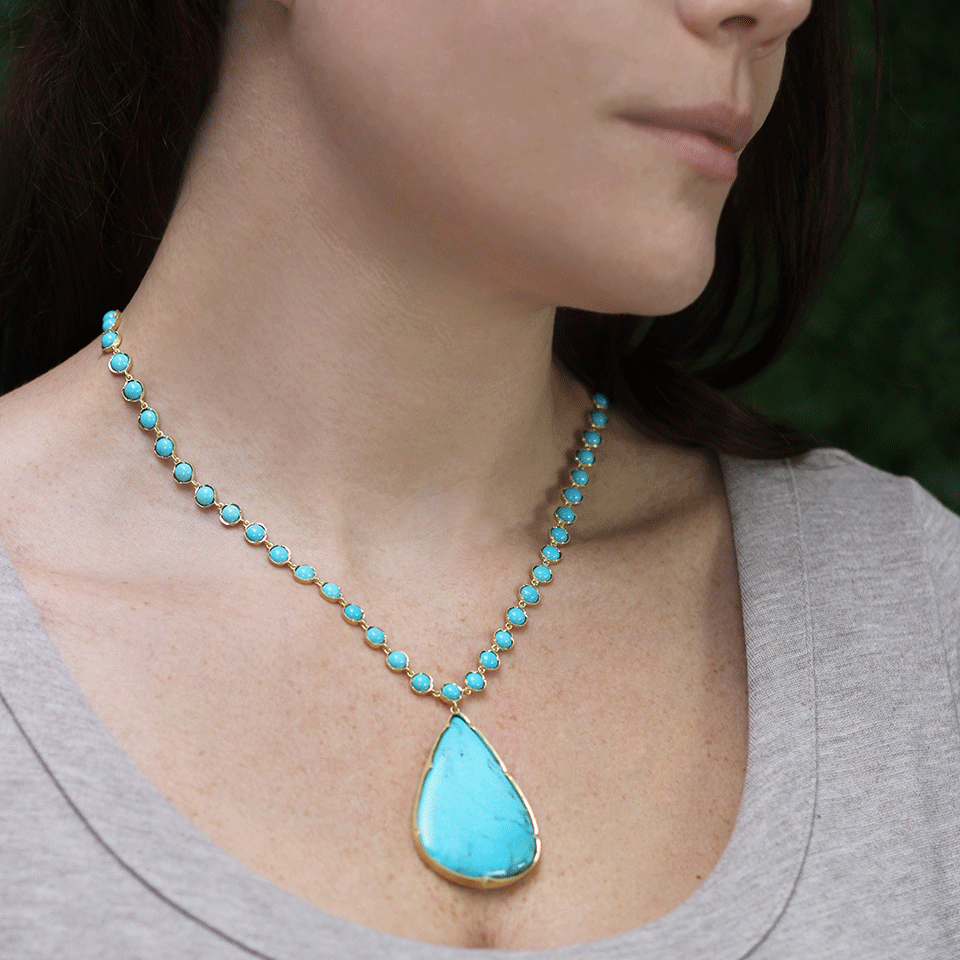 IRENE NEUWIRTH JEWELRY-Pear Shape Turquoise Necklace-YELLOW GOLD