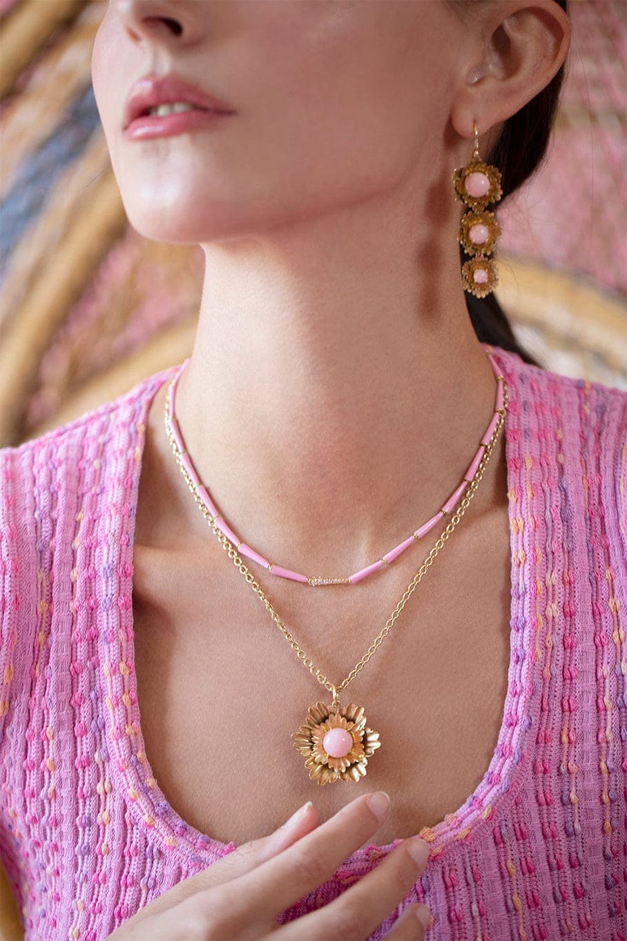 IRENE NEUWIRTH JEWELRY-Pink Opal Super Bloom Necklace-YELLOW GOLD