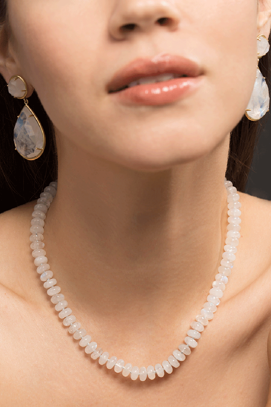 IRENE NEUWIRTH JEWELRY-Rainbow Moonstone Bead Necklace-YELLOW GOLD