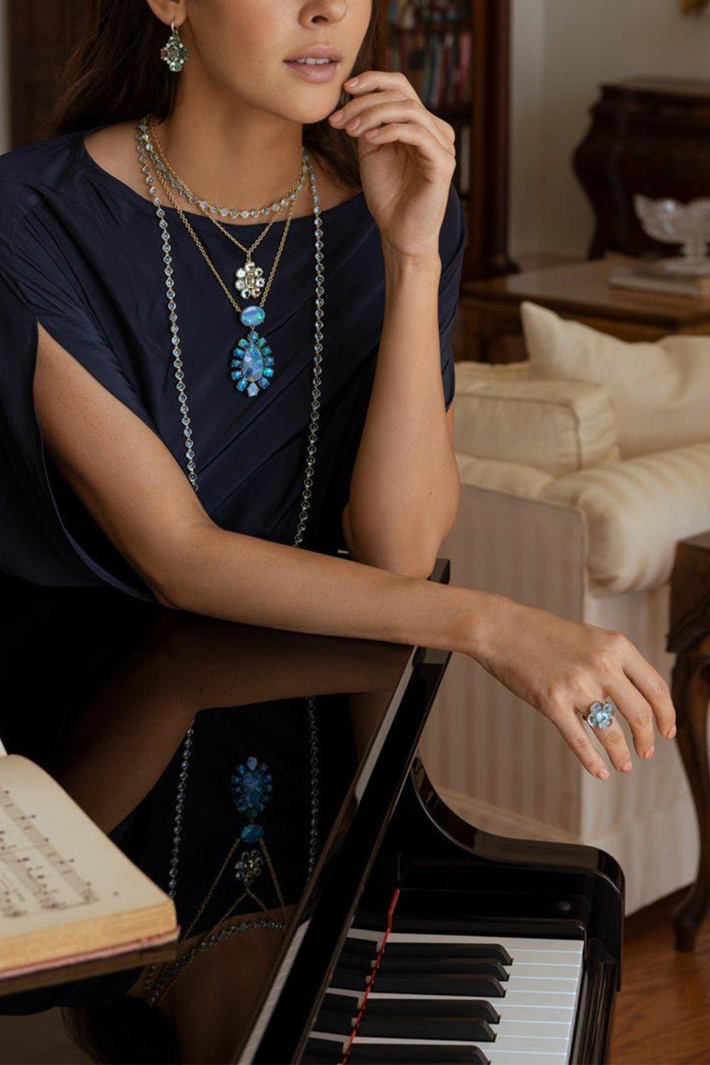 IRENE NEUWIRTH JEWELRY-Rose Cut Aquamarine Necklace-YELLOW GOLD