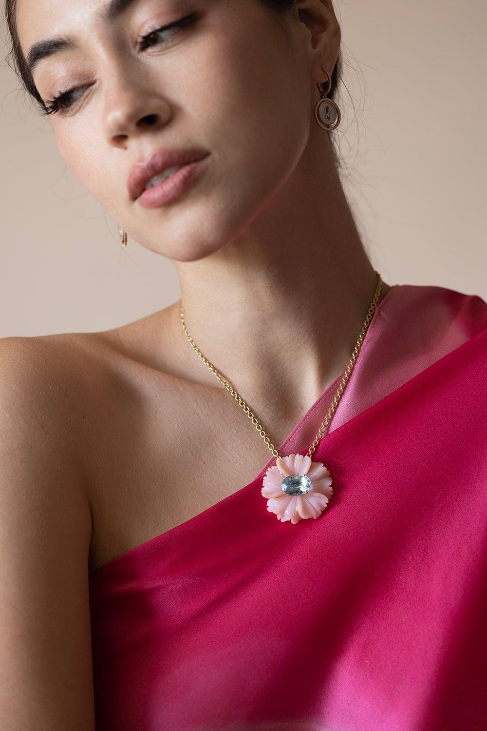 IRENE NEUWIRTH JEWELRY-Tropical Aquamarine Flower Necklace-YELLOW GOLD