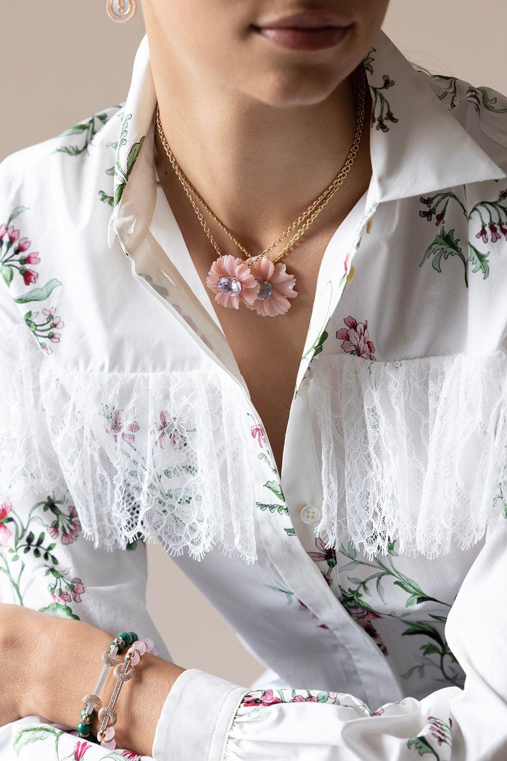 IRENE NEUWIRTH JEWELRY-Tropical Aquamarine Flower Necklace-YELLOW GOLD