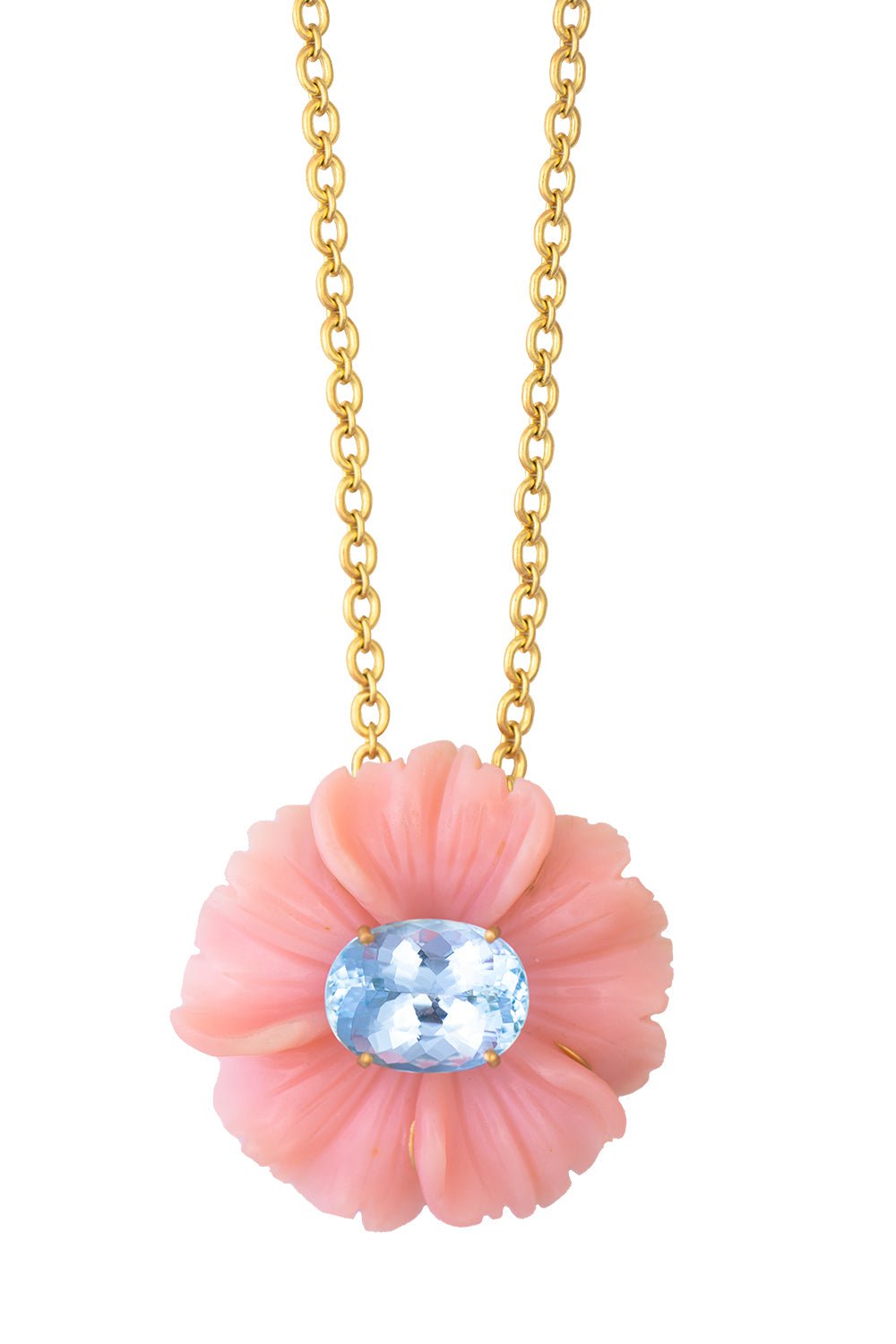 IRENE NEUWIRTH JEWELRY-Tropical Aquamarine Flower Necklace-YELLOW GOLD
