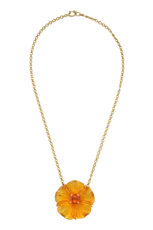 IRENE NEUWIRTH JEWELRY-Tropical Carved Amber Opal Flower Necklace-YELLOW GOLD