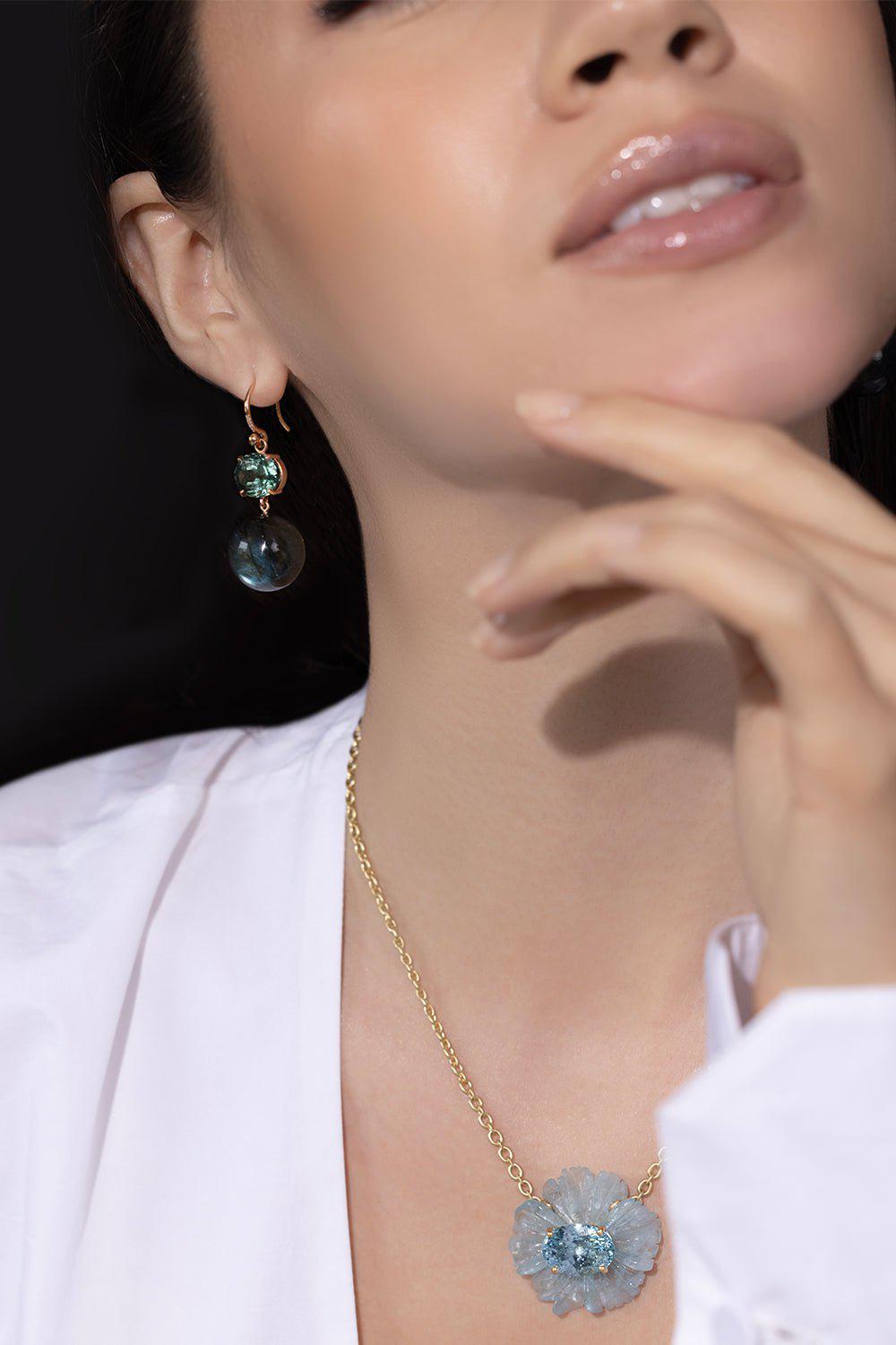 IRENE NEUWIRTH JEWELRY-Tropical Flower Aquamarine Necklace-YELLOW GOLD