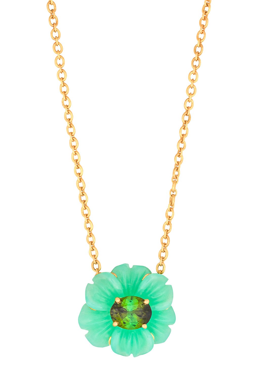 IRENE NEUWIRTH JEWELRY-Tropical Flower Chrysoprase Tourmaline Necklace-YELLOW GOLD