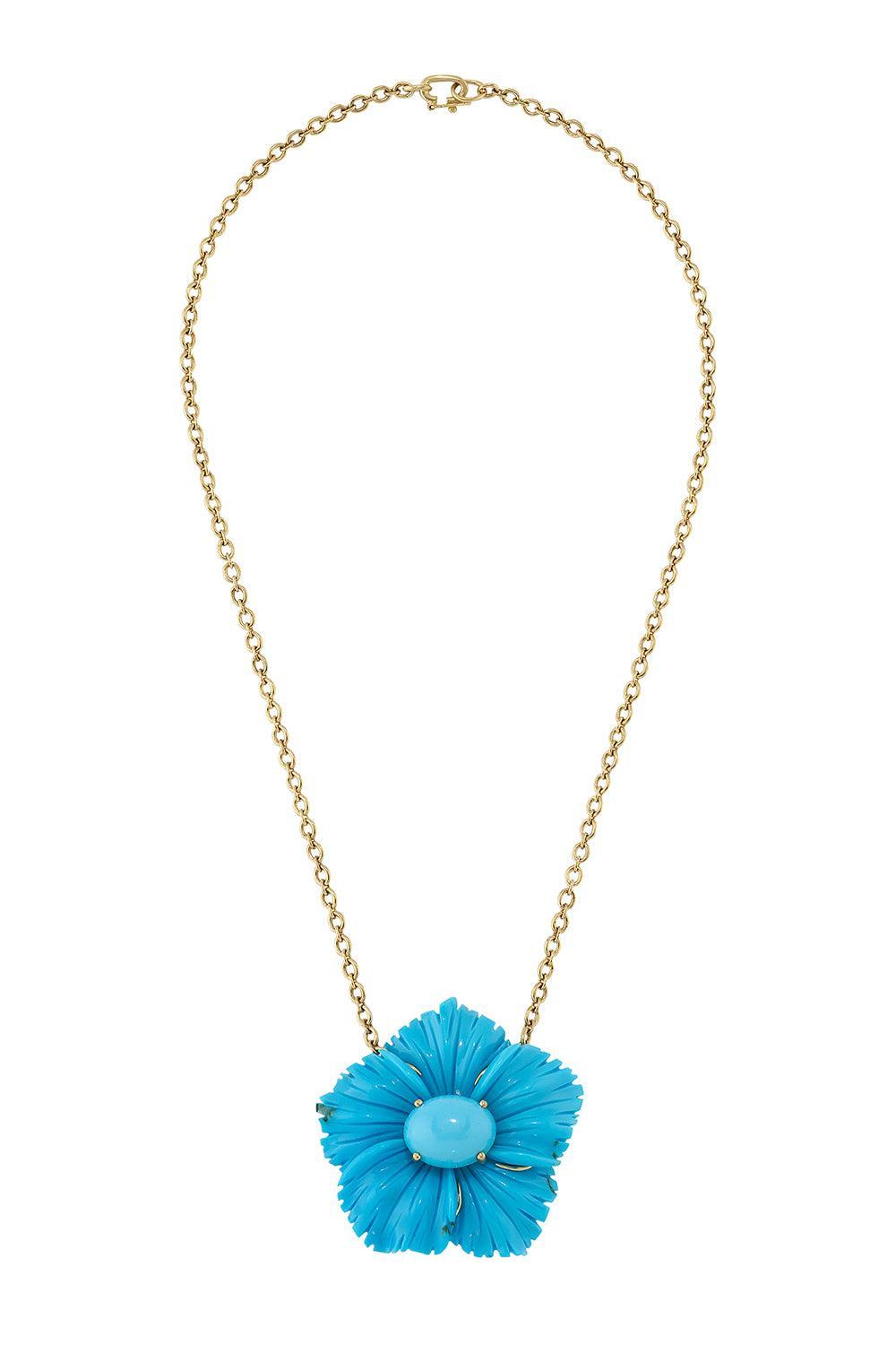 Turquoise Tropical Flower Necklace-YELLOW GOLD-JEWELRYFINE JEWELNECKLACE O-IRENE NEUWIRTH JEWELRY