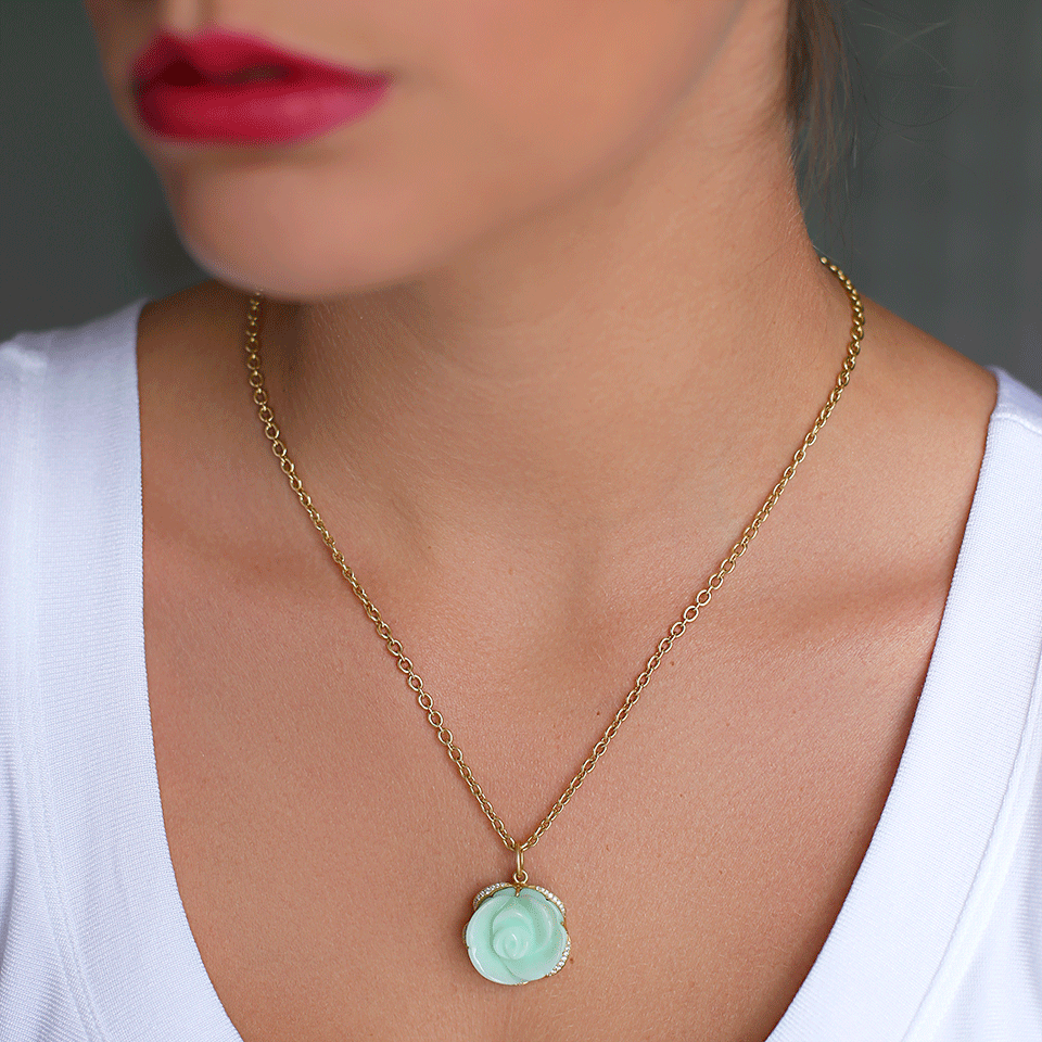 IRENE NEUWIRTH JEWELRY-Carved Green Opal Flower Charm-YELLOW GOLD