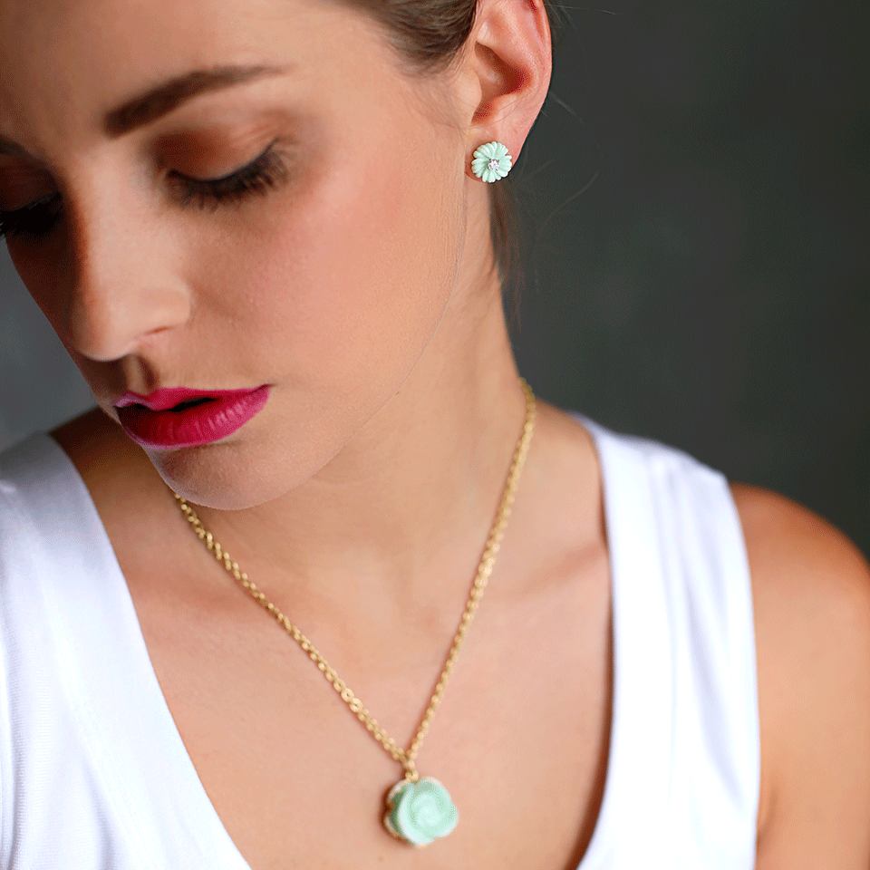 IRENE NEUWIRTH JEWELRY-Carved Green Opal Flower Charm-YELLOW GOLD