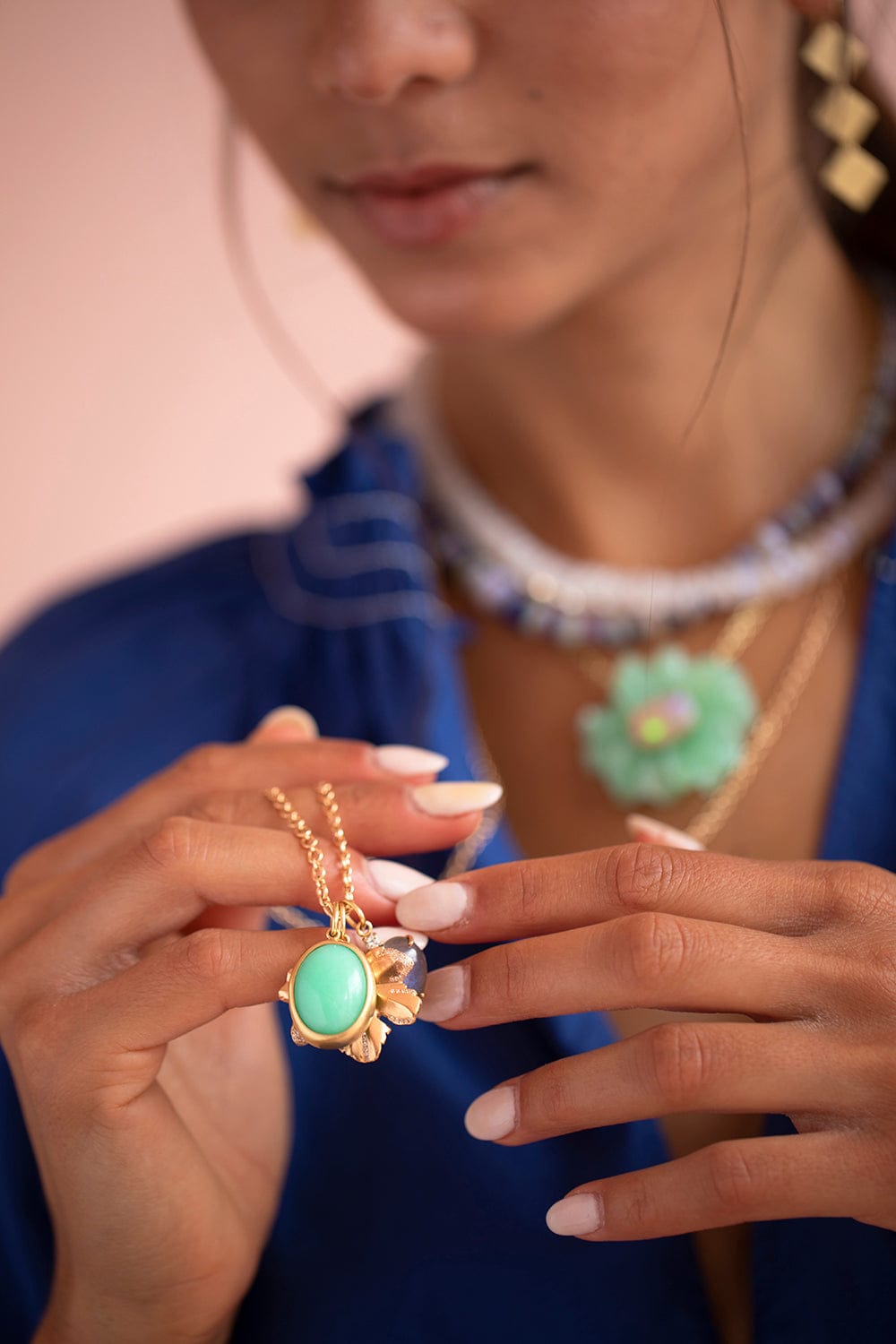 IRENE NEUWIRTH JEWELRY-Limited Edition Mint Chrysoprase Pendant-YELLOW GOLD