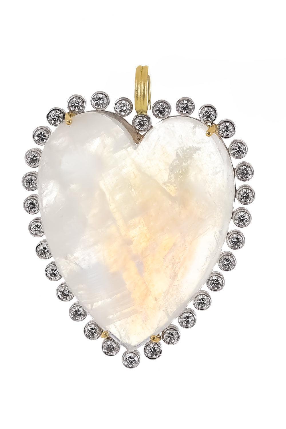 Rainbow Moonstone Diamond Heart Pendant-YELLOW GOLD-JEWELRYFINE JEWELPENDANT-IRENE NEUWIRTH JEWELRY