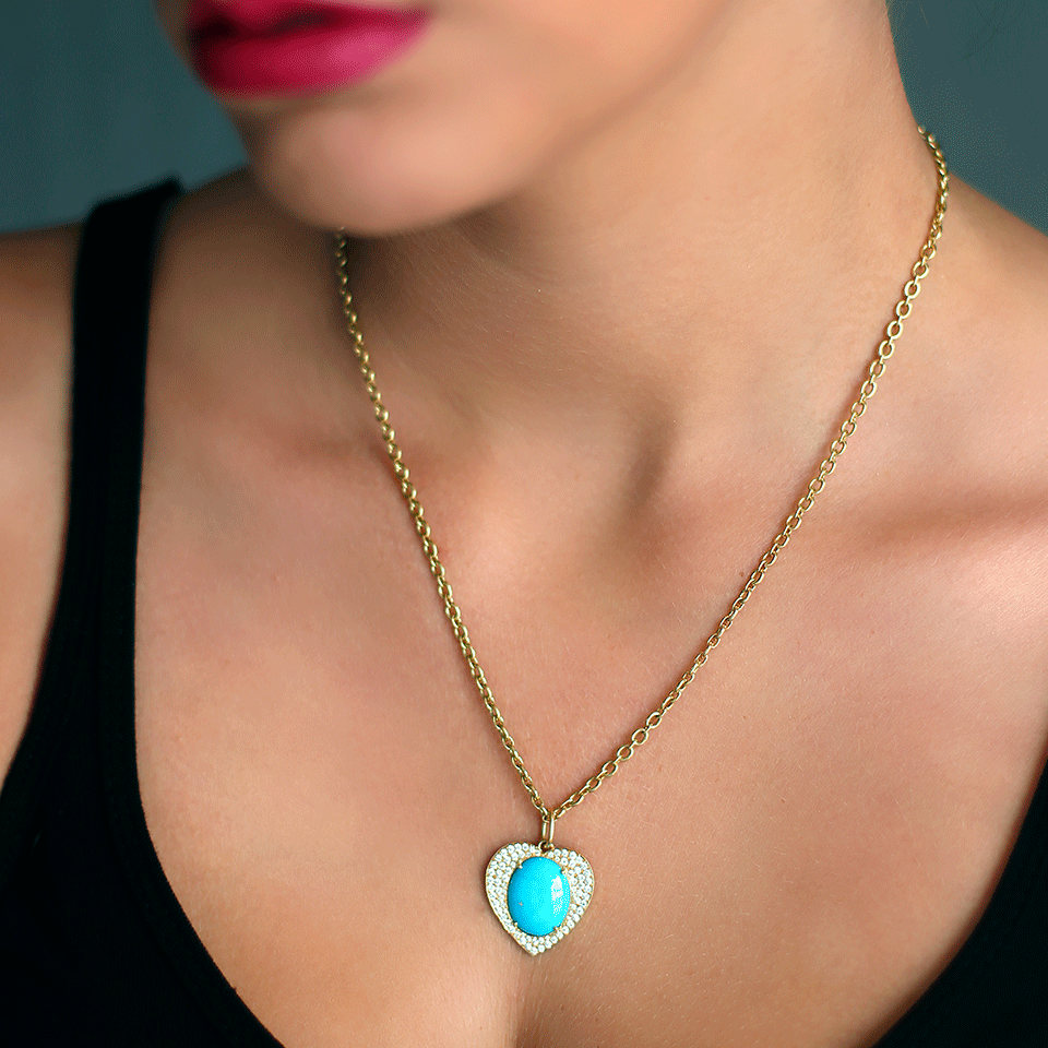 IRENE NEUWIRTH JEWELRY-Turquoise And Diamond Pave Heart Charm-YELLOW GOLD