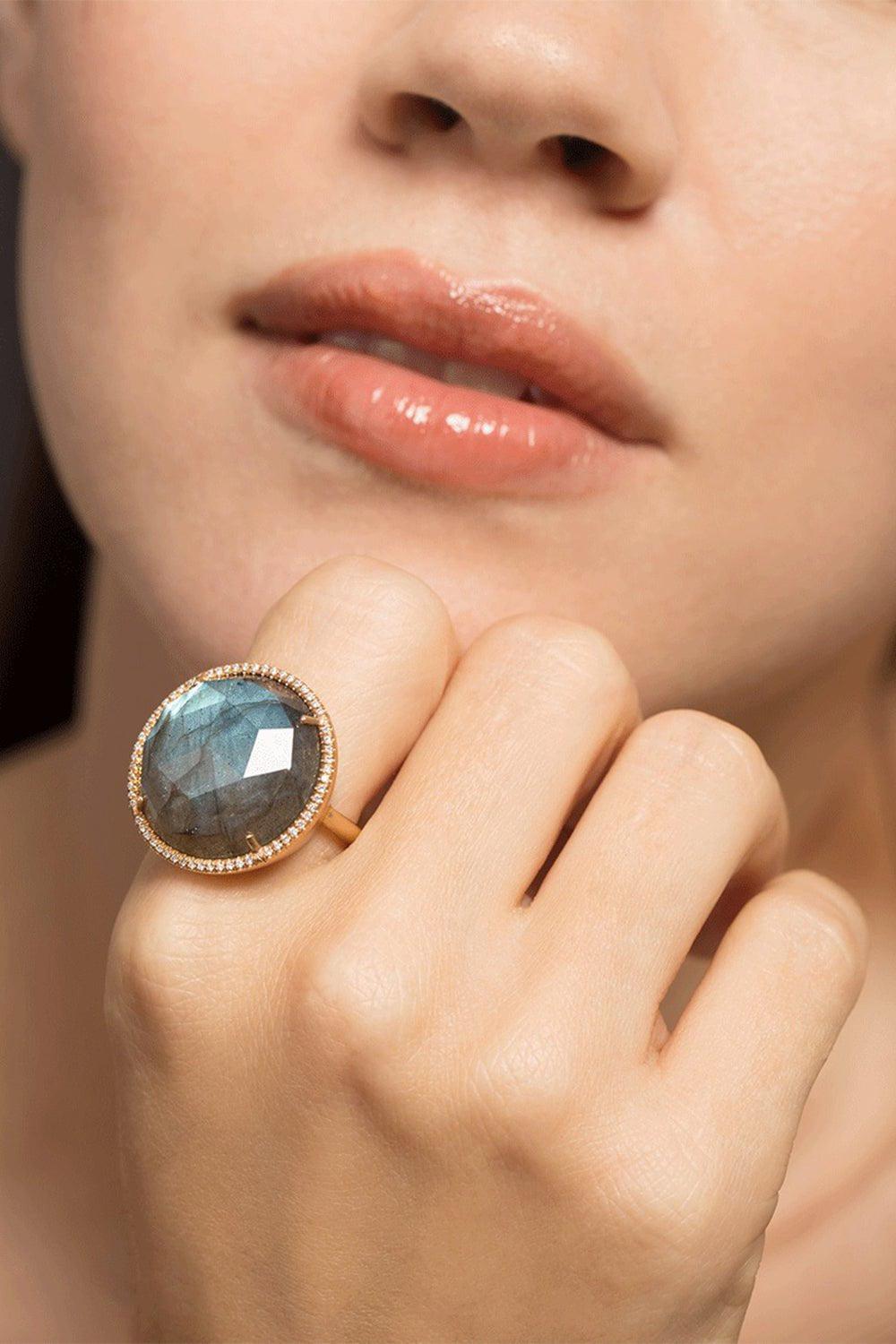 IRENE NEUWIRTH JEWELRY-Rose Cut Labradorite Ring-ROSE GOLD
