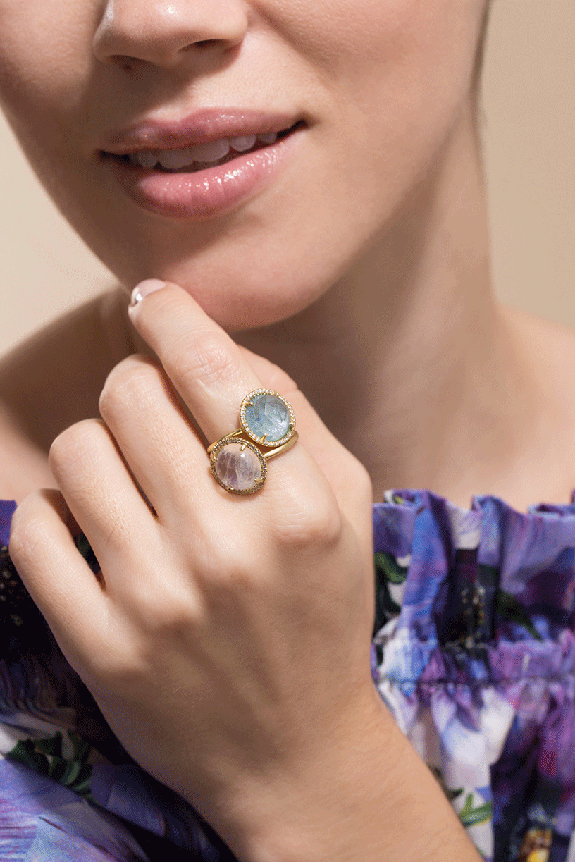 IRENE NEUWIRTH JEWELRY-Aquamarine and Diamond Pave Ring-YELLOW GOLD
