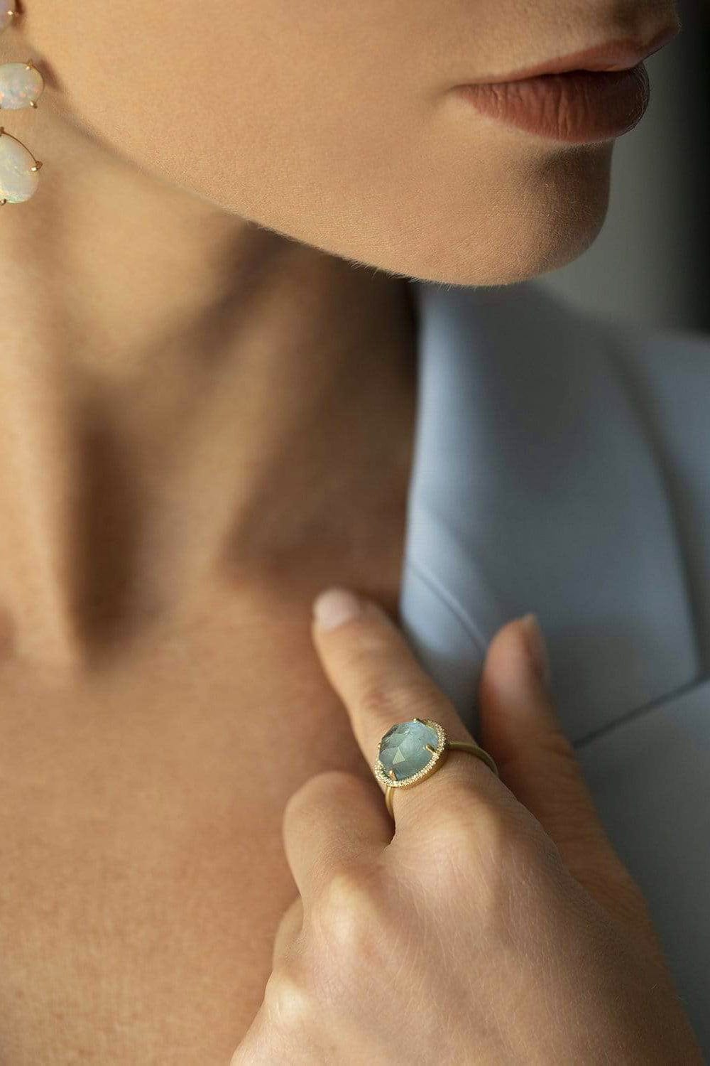 IRENE NEUWIRTH JEWELRY-Aquamarine and Diamond Pave Ring-YELLOW GOLD